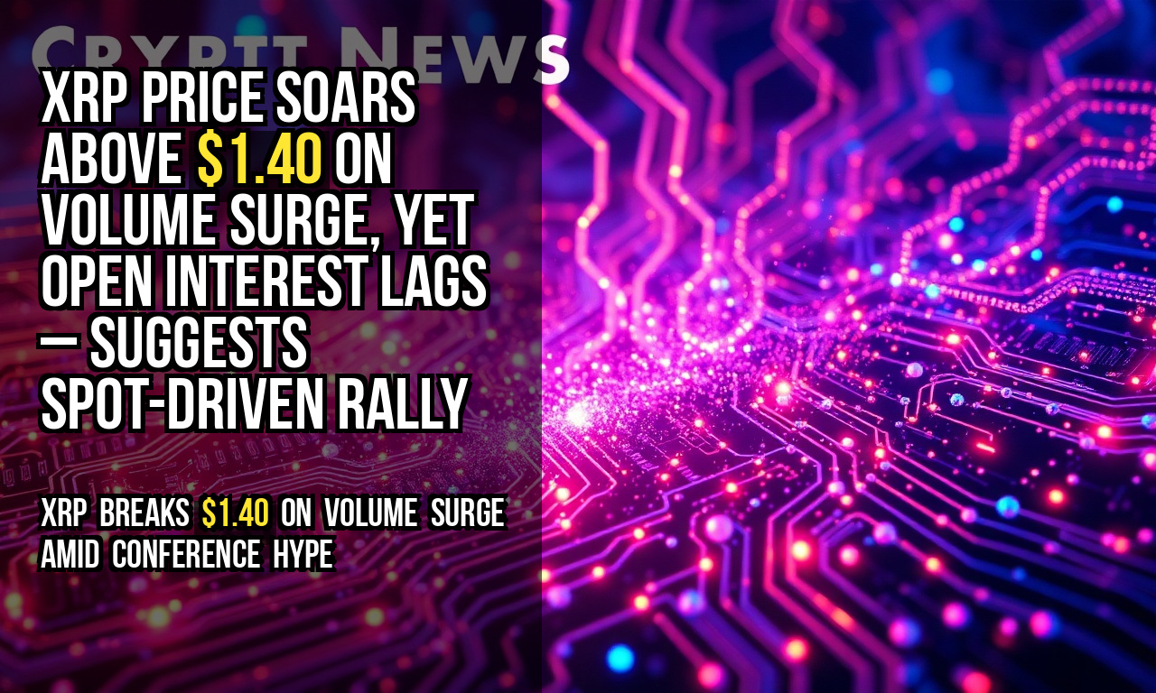 XRP price soars above $1.40 on volume surge, yet open interest lags – suggests spot-driven rally