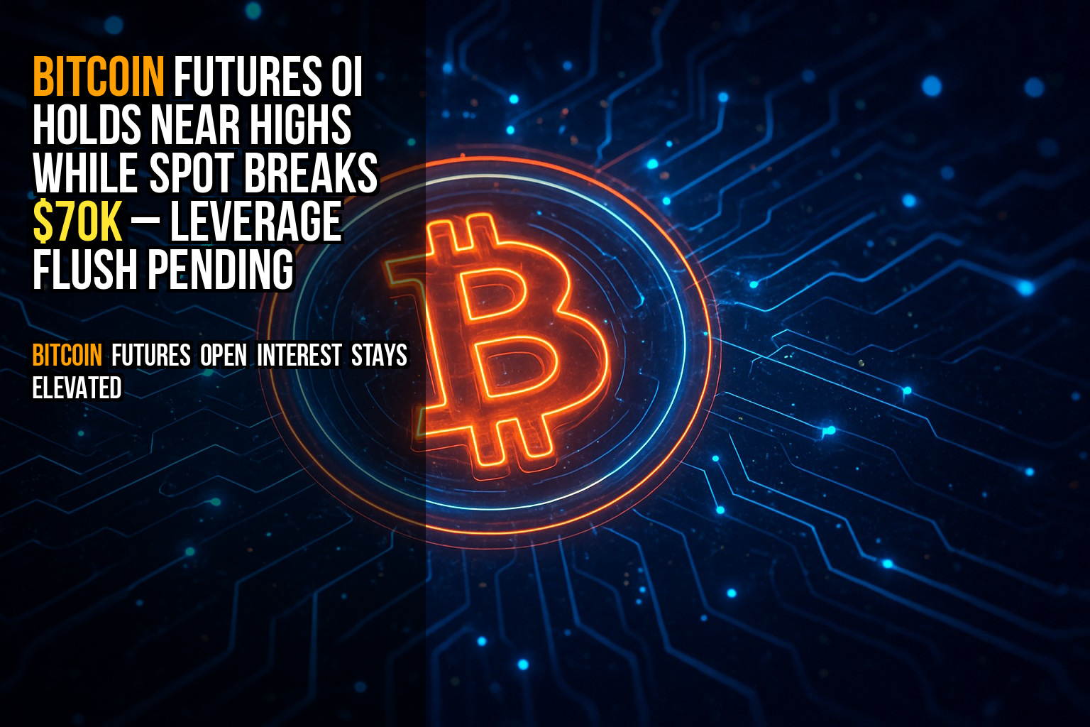 Bitcoin futures OI holds near highs while spot breaks $70K – leverage flush pending