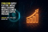 Stablecoin supply flat for 3 weeks while exchange reserves climb → sidelined capital pressure
