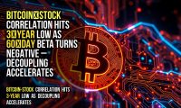 Bitcoin‑stock correlation hits 3‑year low as 60‑day beta turns negative – decoupling accelerates