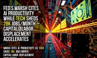 Fed’s Warsh cites AI productivity while tech sheds 28K jobs/month – capital‑labor displacement accelerates