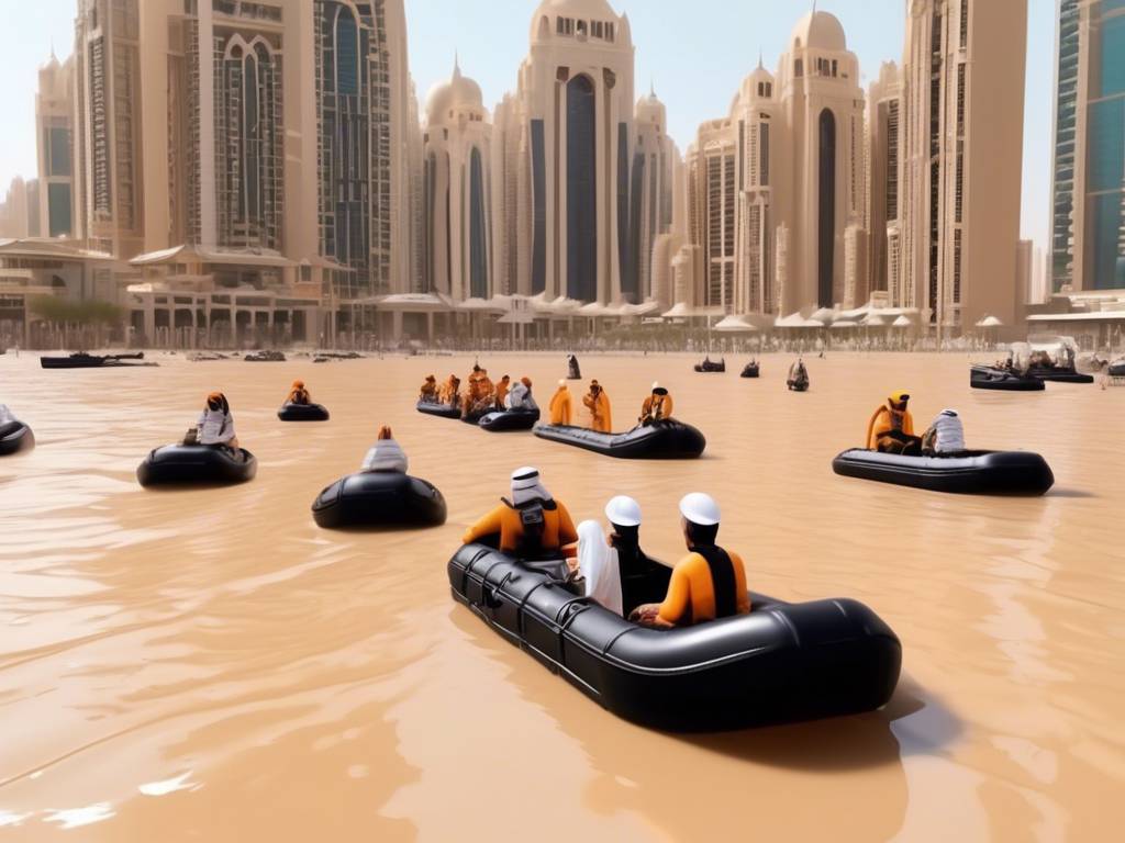 Trapped people in Dubai use rubber boats after record rains! ??️